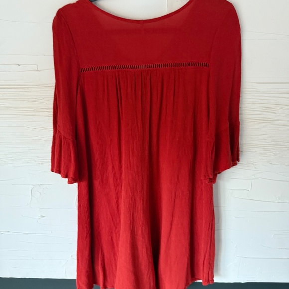 Harlow | XS | Red Boho Lace Trim Peasant Dress - Picture 5 of 6